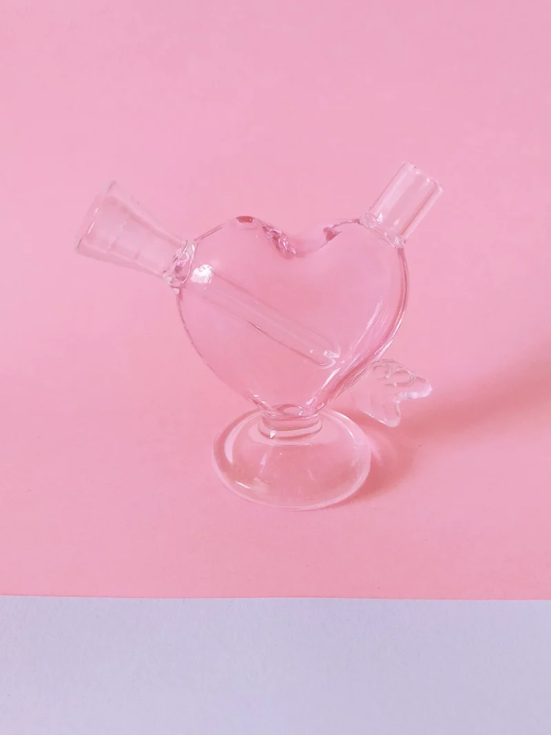 Pink Mini Heart Shaped Glass Bubbler Bong