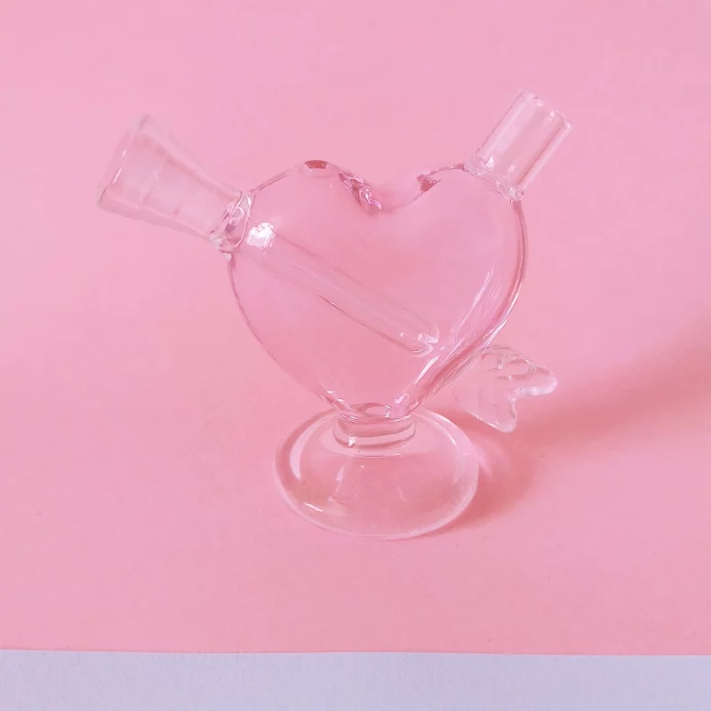 Pink Mini Heart Shaped Glass Bubbler Bong