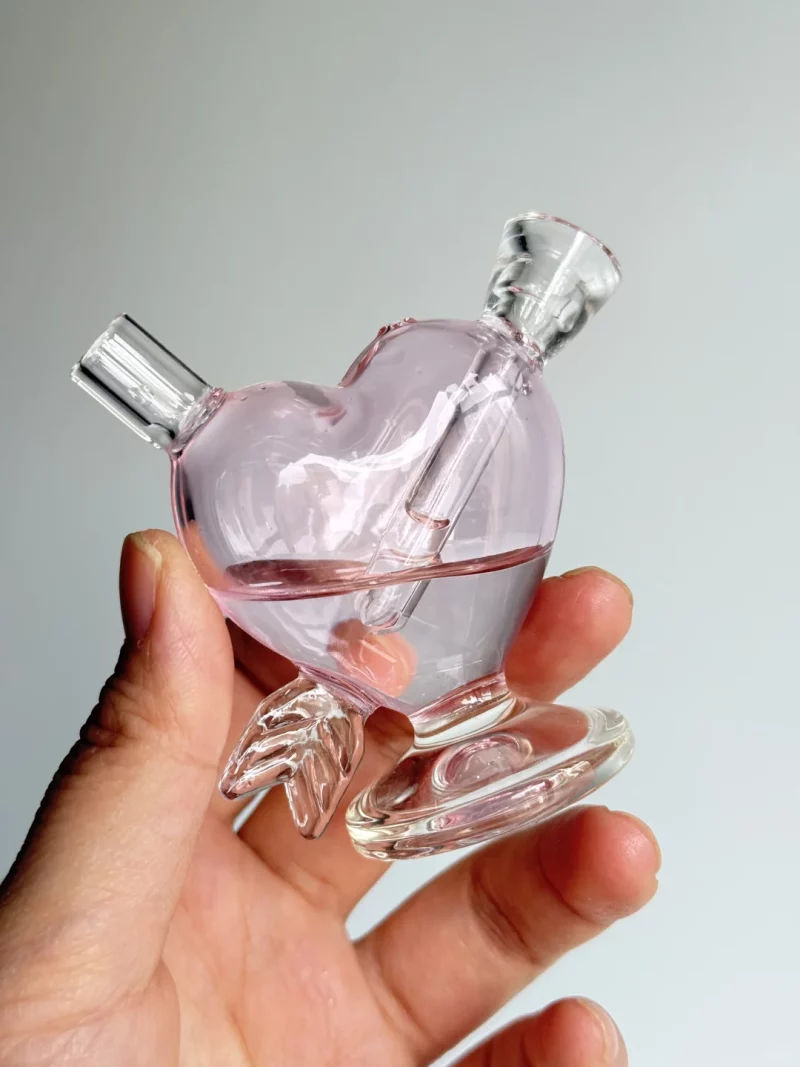 Pink Mini Heart Shaped Glass Bubbler Bong