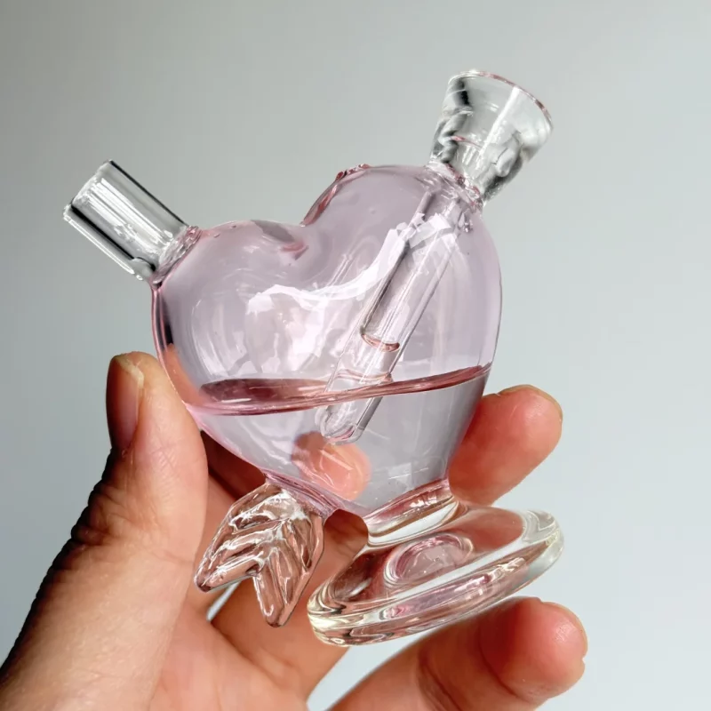 Pink Mini Heart Shaped Glass Bubbler Bong