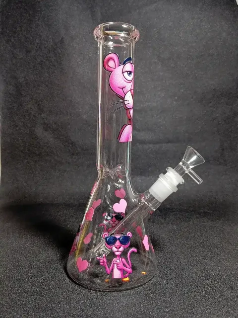 Pink Panther Classic Lazy Heart Beaker Glass Bong Pink Panther Classic Lazy Heart Beaker Glass Bong