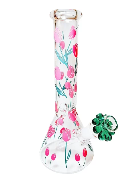 10" Pink Tulip Garden Beaker Glass Bong