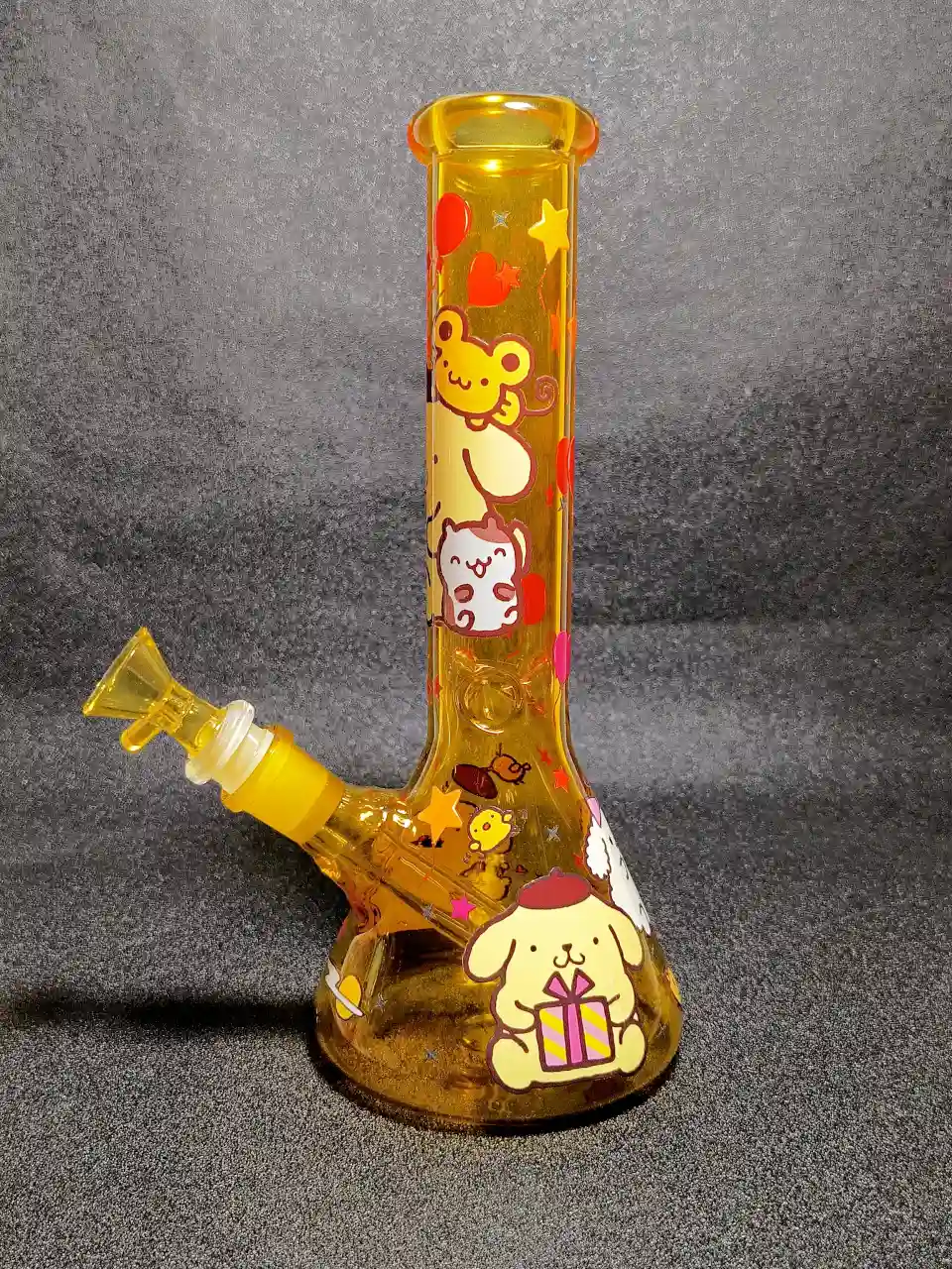 10" Pompompurin Sanrio Amber Yellow Muffin Balloon Beaker Glass Bong