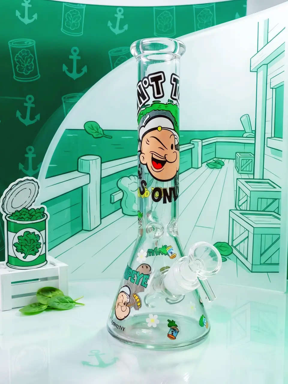 10" Popeye Spinach Power Beaker Glass Bong - Image 9