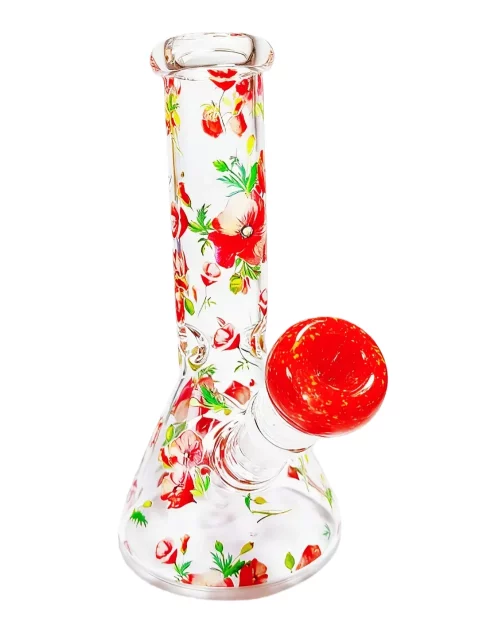 8" Poppy Botanical Vintage Garden Beaker Glass Bong