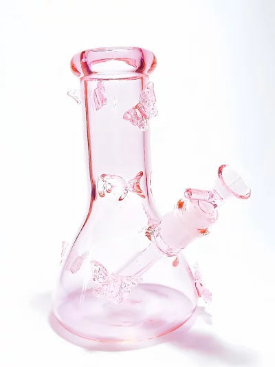 8" Pretty Pink Butterfly Beaker Glass Bong – Fairy Vibes Only