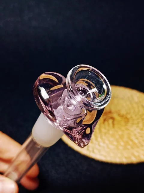 Pretty Pink Heart Glass Bong Bowl Slide