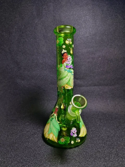 Princess Tiana Lily Pad & Frog Green Beaker Glass Bong