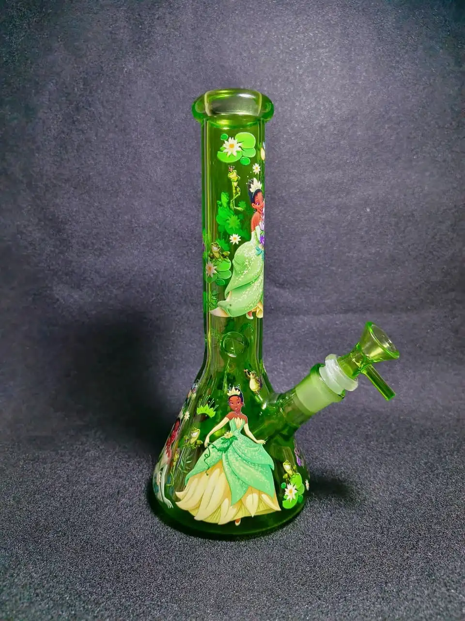 Princess Tiana Lily Pad & Frog Green Beaker Glass Bong