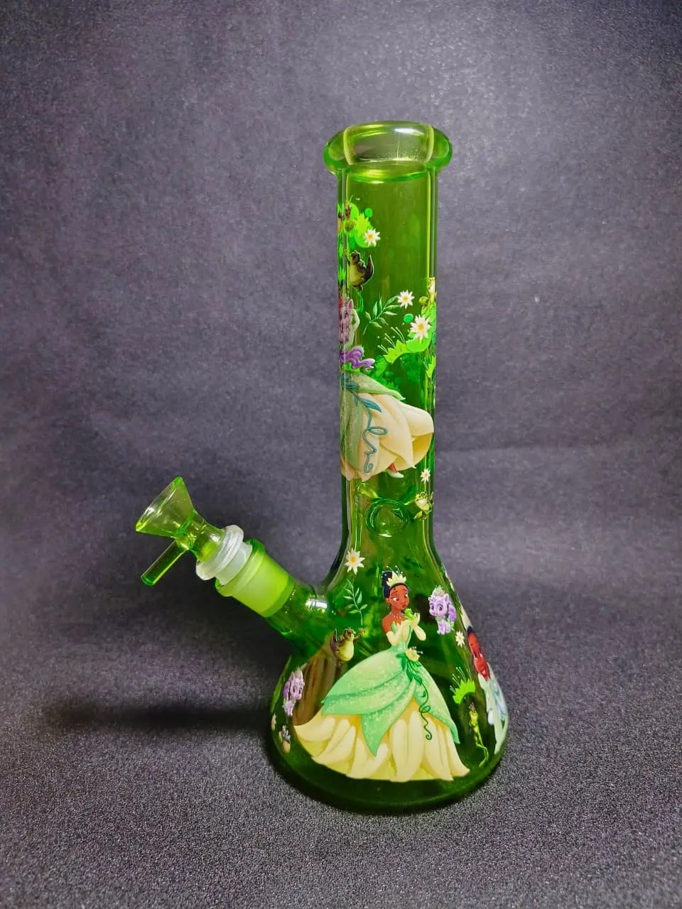 Princess Tiana Lily Pad & Frog Green Beaker Glass Bong