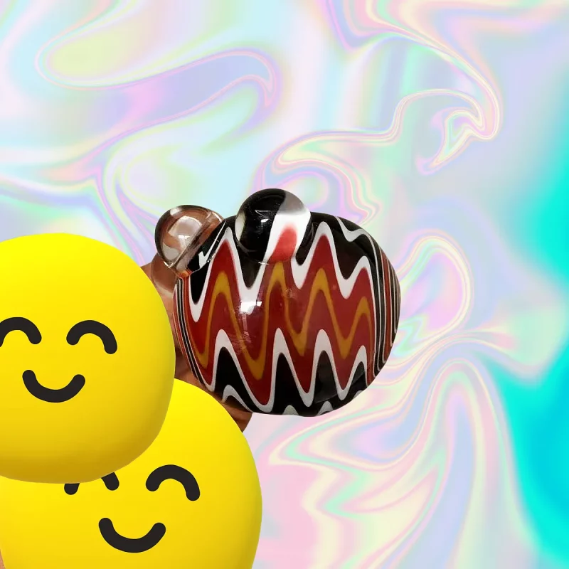 4.7" Psychedelic Wig Wag Spoon Pipe with Triple Marbles