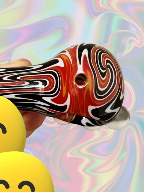4.7" Psychedelic Wig Wag Spoon Pipe with Triple Marbles
