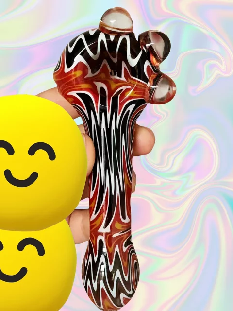 4.7" Psychedelic Wig Wag Spoon Pipe with Triple Marbles