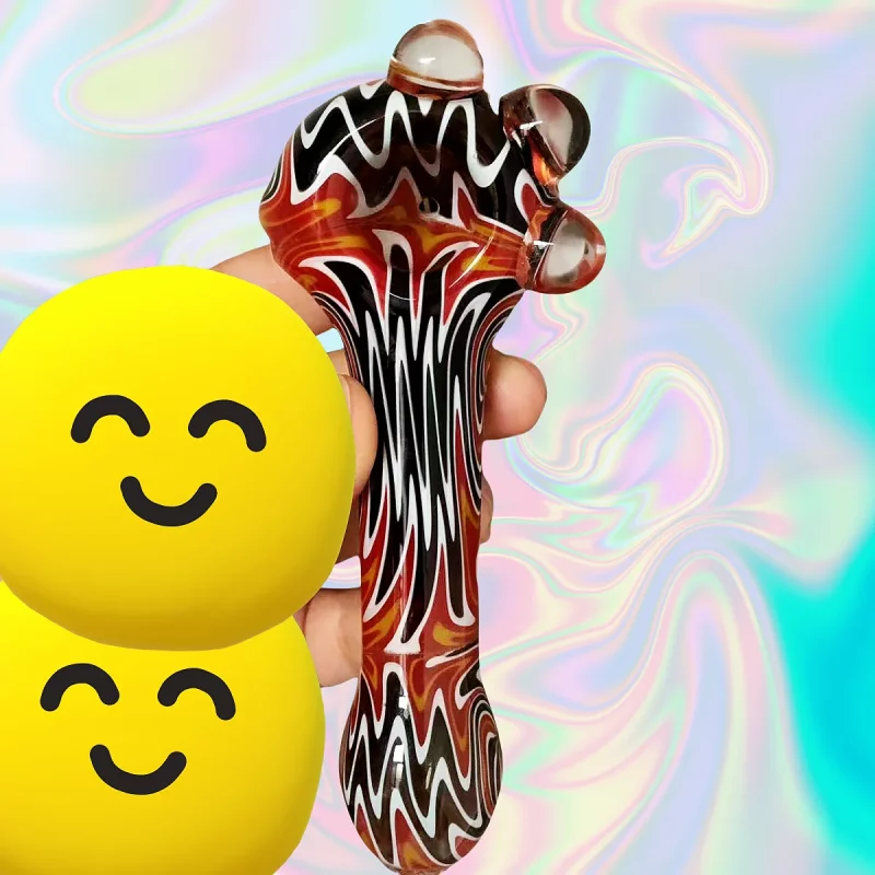 4.7" Psychedelic Wig Wag Spoon Pipe with Triple Marbles