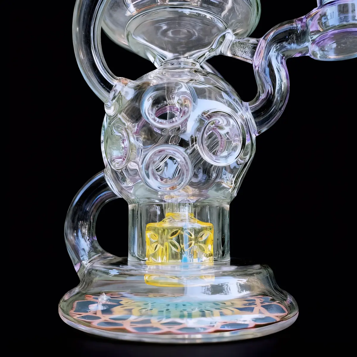 8" Purple Glass Fab-Egg Recycler Bong Seed of Life Perc