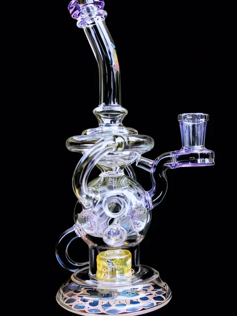 8" Purple Glass Fab-Egg Recycler Bong Seed of Life Perc