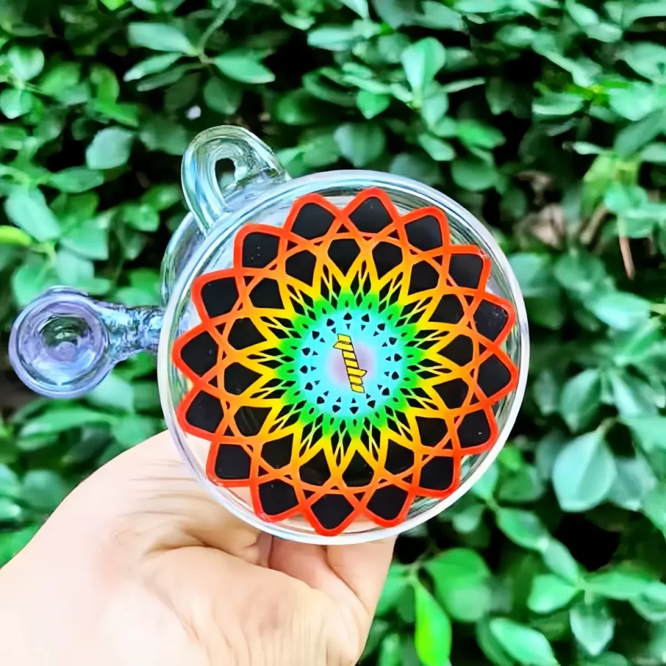 8" Purple Glass Recycler Bong with Yellow Flower Perc