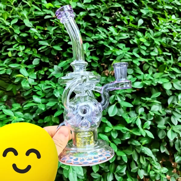 8" Purple Glass Recycler Bong with Yellow Flower Perc