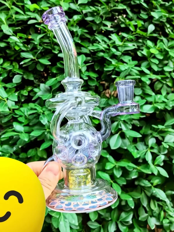 8" Purple Glass Recycler Bong with Yellow Flower Perc
