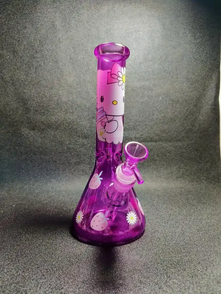 10" Purple Hello Kitty & Strawberry Daisy Glass Bong