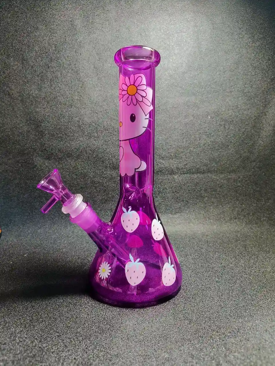 10" Purple Hello Kitty & Strawberry Daisy Glass Bong