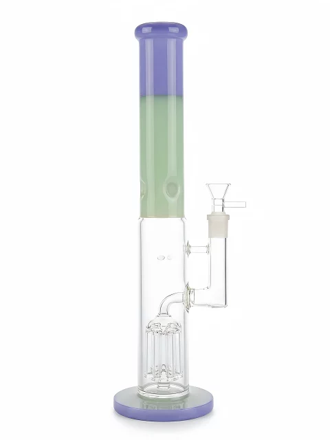 14″ Purple & Jade Color Block Straight Tube Bong with Tree Perc