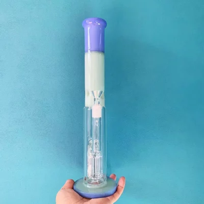 14" Purple & Jade Color Block Straight Tube Bong with Tree Perc - Image 2