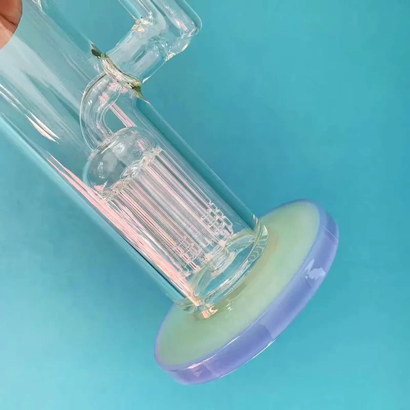 14" Purple & Jade Color Block Straight Tube Bong with Tree Perc - Image 4