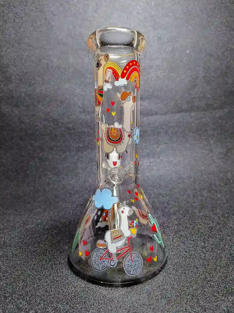 Rainbow Llama Hearts & Clouds Cute Bong