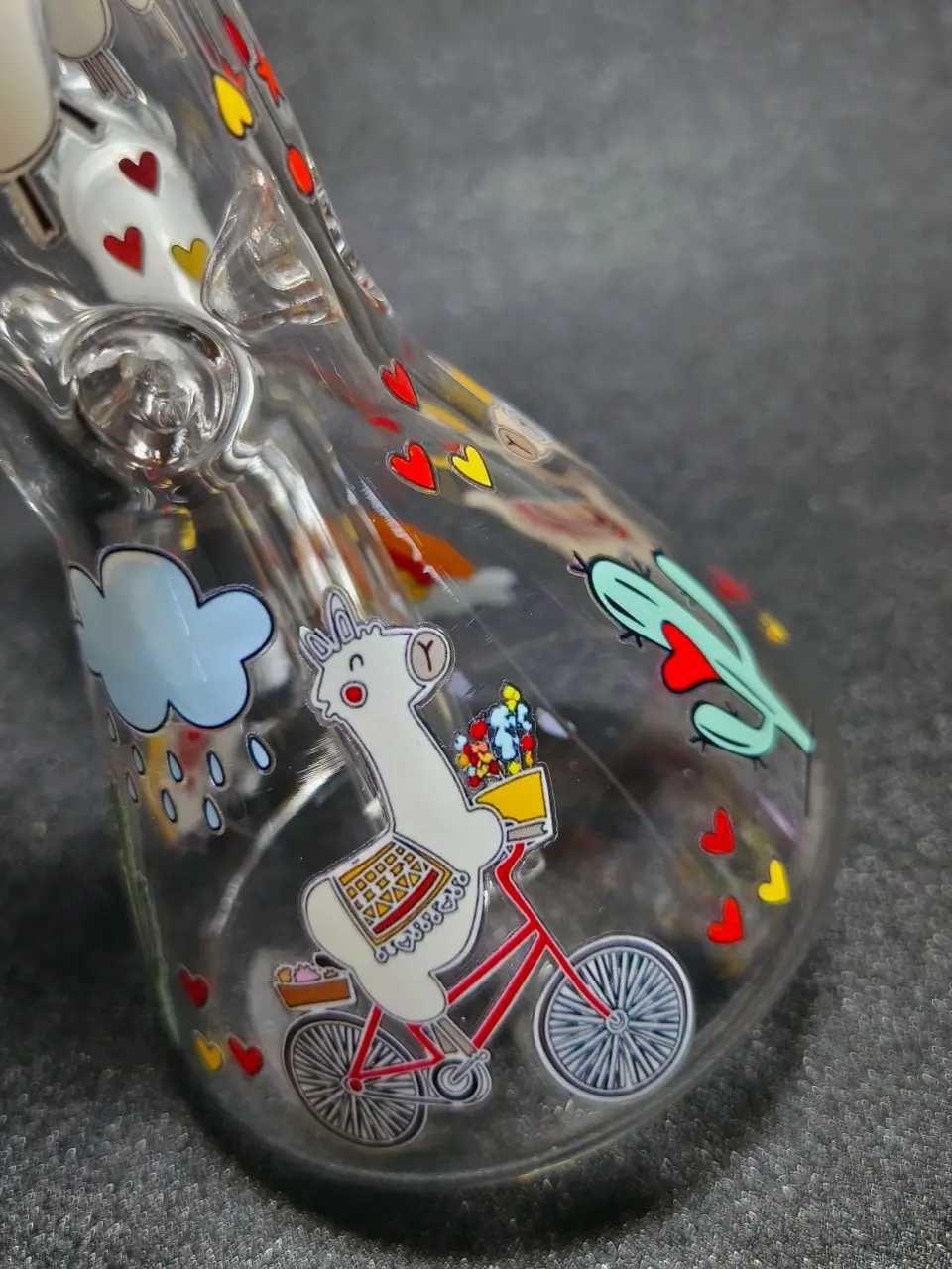 Rainbow Llama Hearts & Clouds Cute Bong