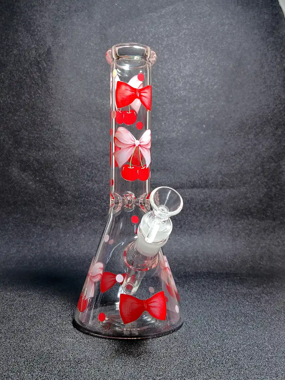 Red Cherry & Ribbon Coquette Beaker Glass Bong