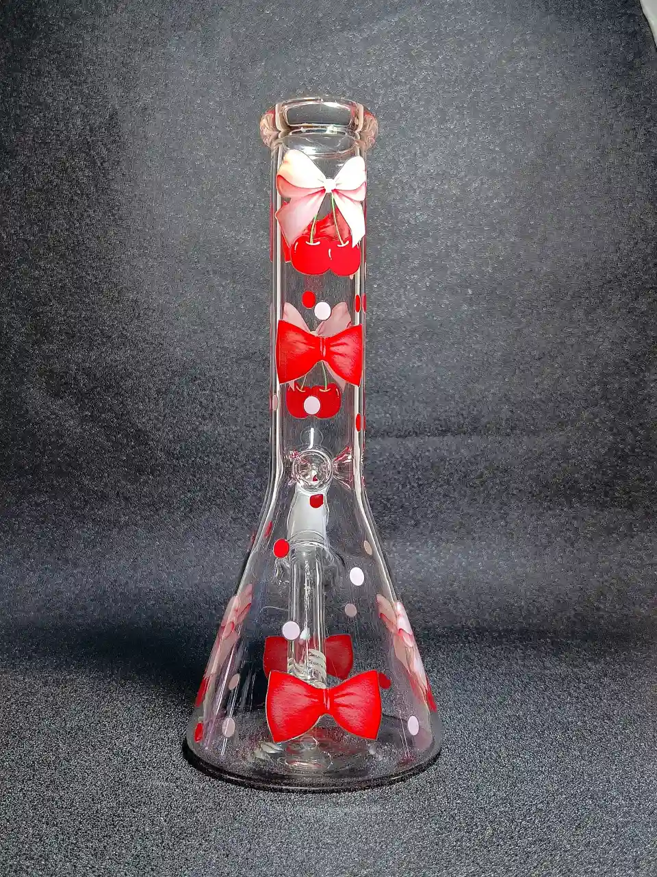 Red Cherry & Ribbon Coquette Beaker Glass Bong