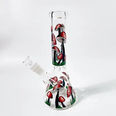 10" Red Mushroom Forest Beaker Glass Bong