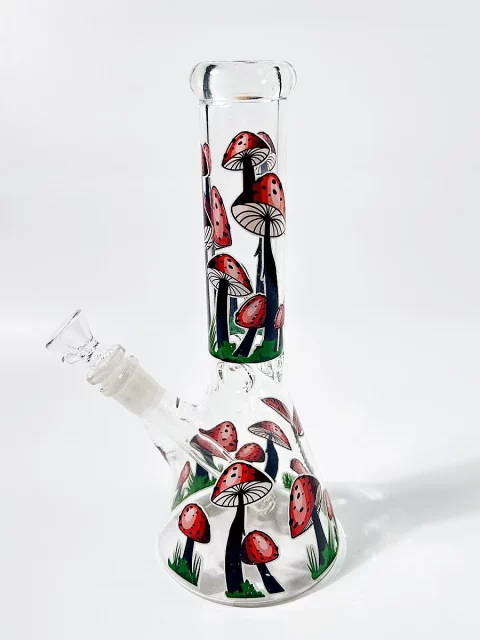 10" Red Mushroom Forest Beaker Glass Bong