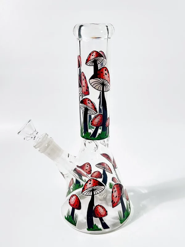 10" Red Mushroom Forest Beaker Glass Bong