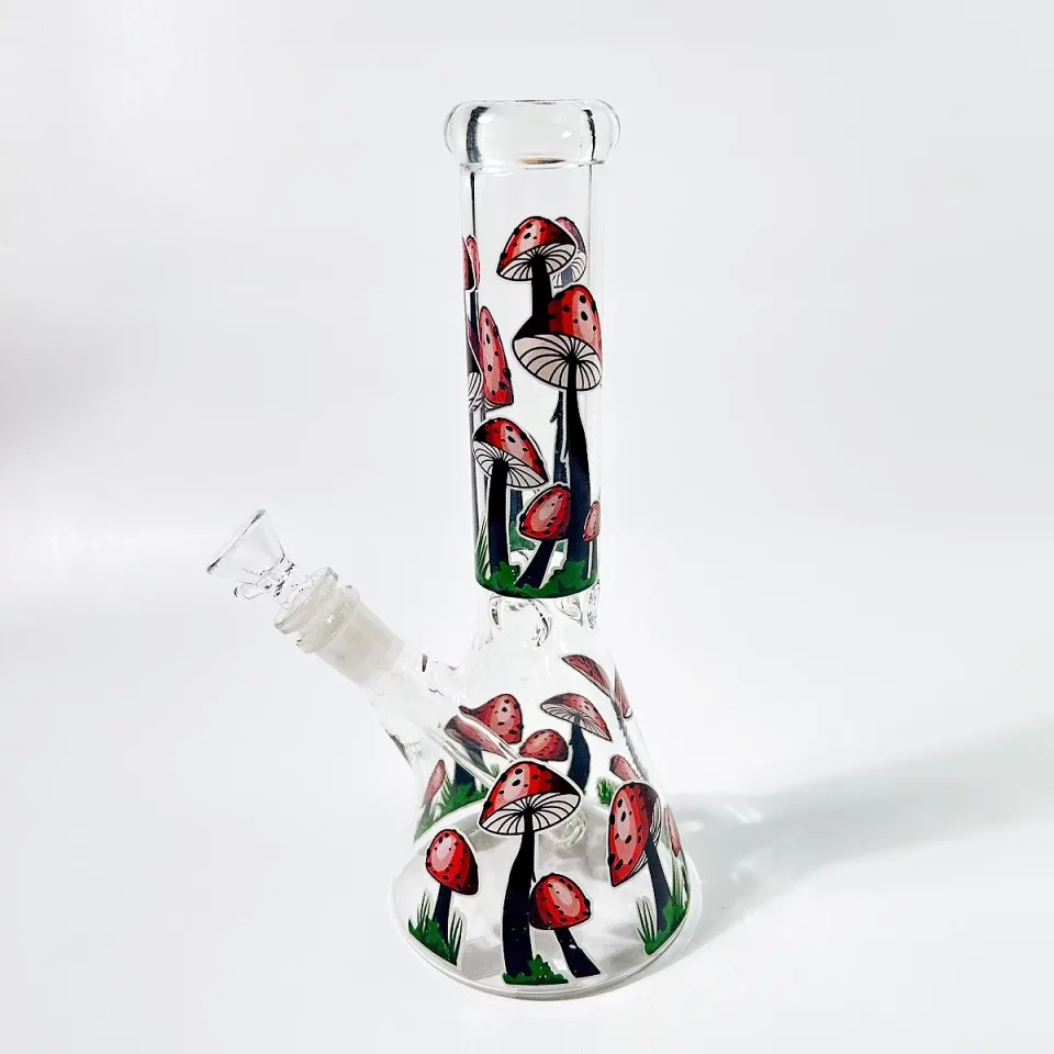 10" Red Mushroom Forest Beaker Glass Bong