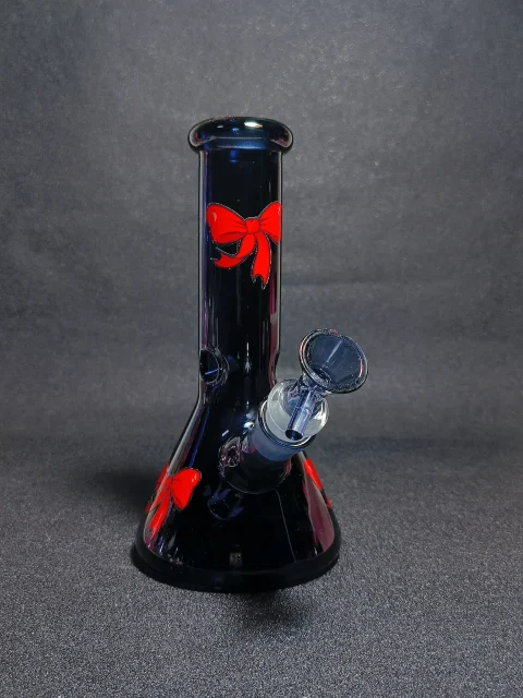 Red Ribbon Bows Dark Navy Blue Coquette Beaker Glass Bong