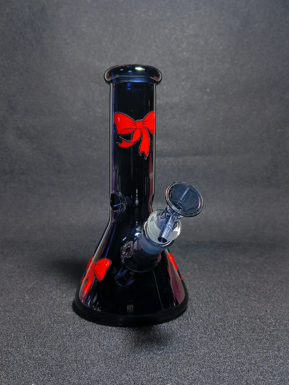 Red Ribbon Bows Dark Navy Blue Coquette Beaker Glass Bong