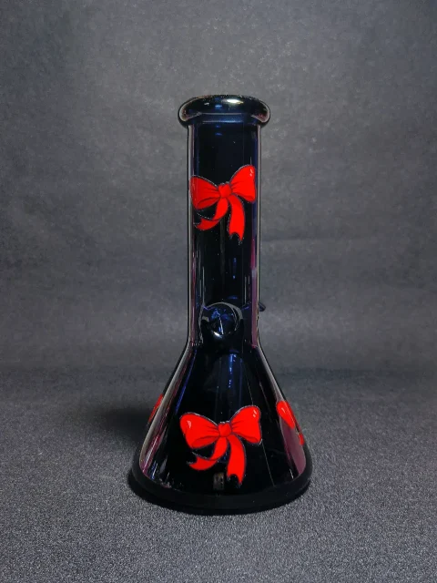 Red Ribbon Bows Dark Navy Blue Coquette Beaker Glass Bong Red Ribbon Bows Dark Navy Blue Coquette Beaker Glass Bong