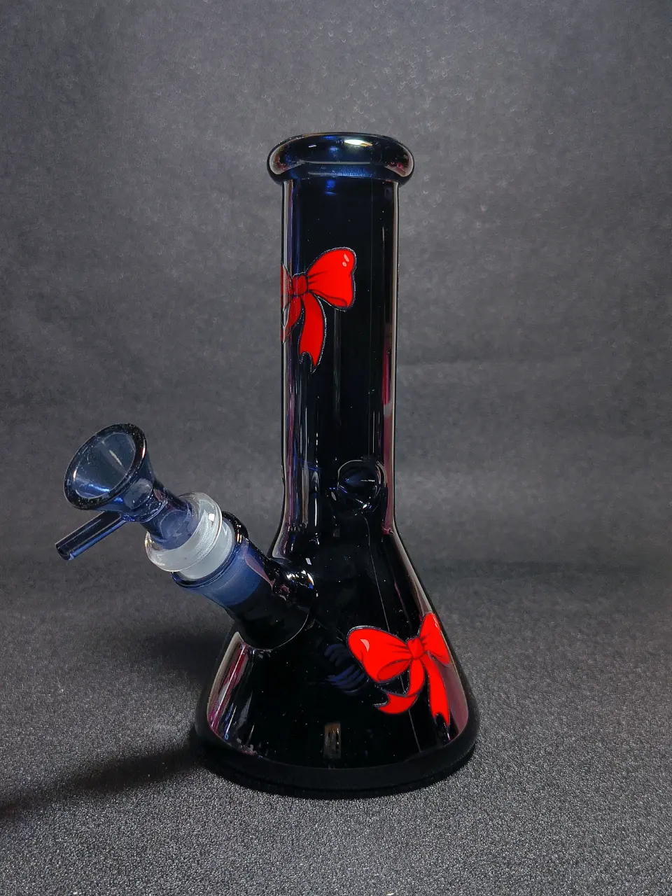 Red Ribbon Bows Dark Navy Blue Coquette Beaker Glass Bong