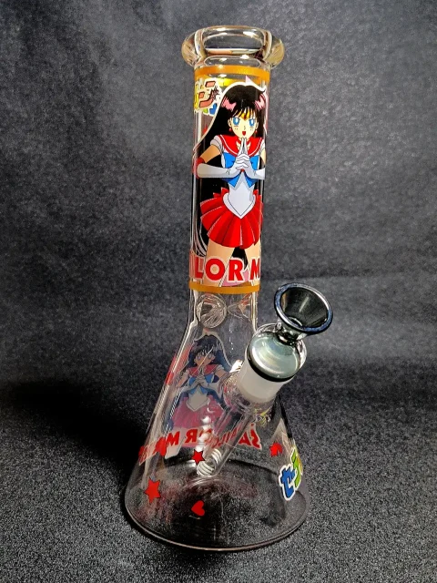 10" Sailor Mars Sailor Moon Red Flame Beaker Glass Bong