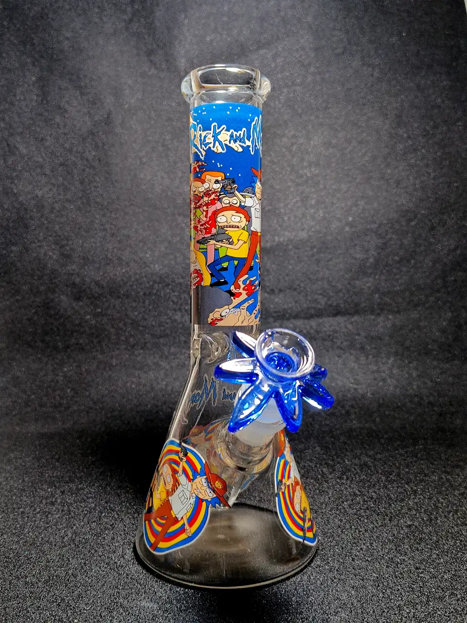 Rick and Morty Cosmic Shootout Psychedelic Target Beaker Glass Bong