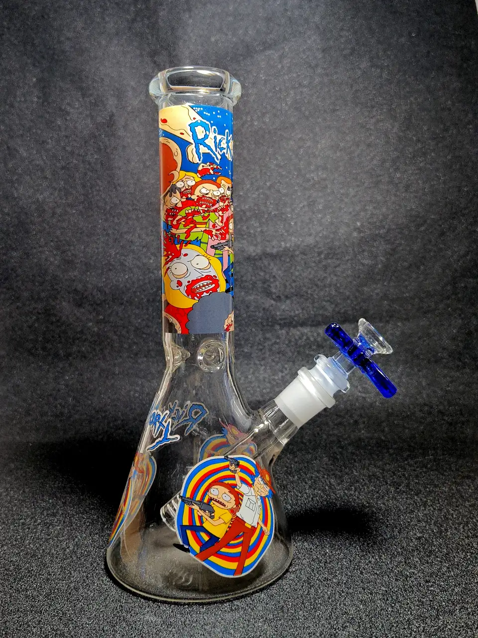 Rick and Morty Cosmic Shootout Psychedelic Target Beaker Glass Bong