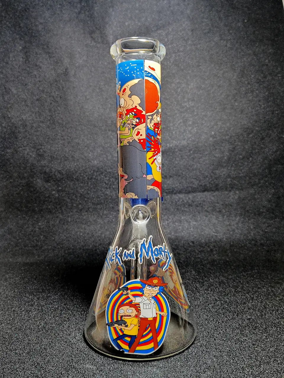 Rick and Morty Cosmic Shootout Psychedelic Target Beaker Glass Bong
