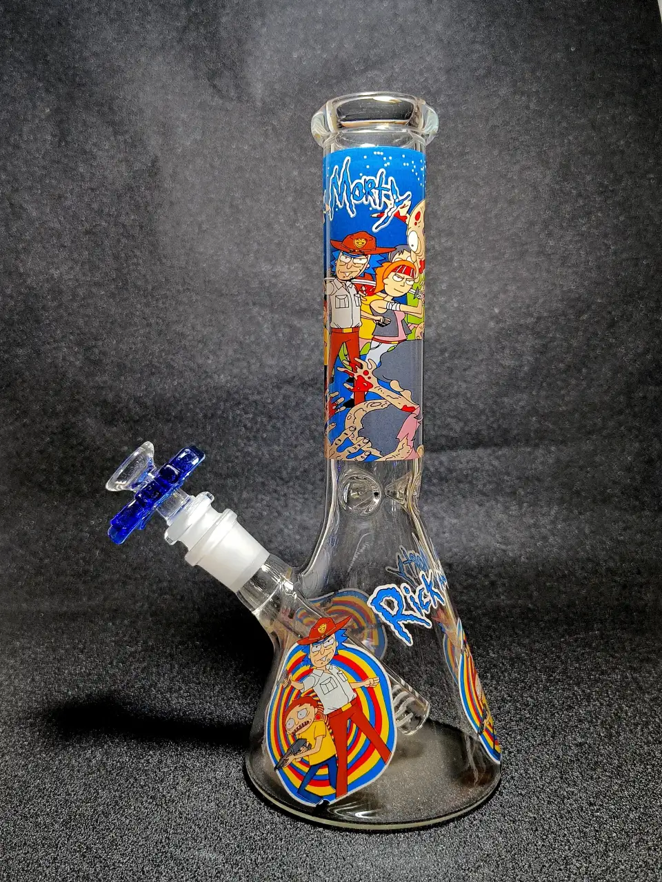 Rick and Morty Cosmic Shootout Psychedelic Target Beaker Glass Bong