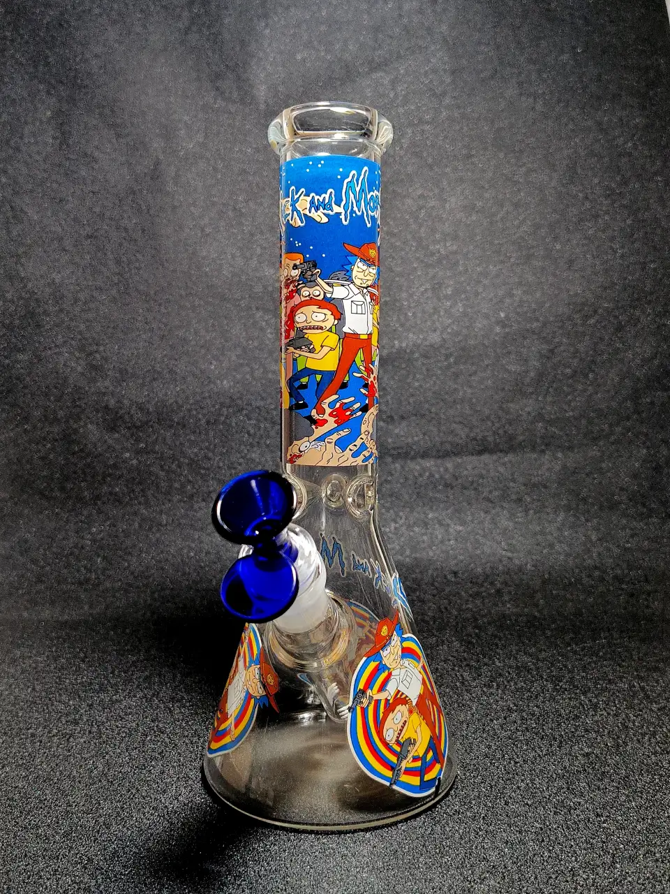 Rick and Morty Cosmic Shootout Psychedelic Target Beaker Glass Bong