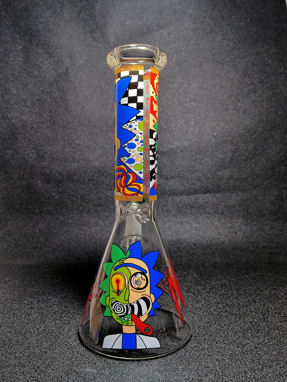 Rick and Morty Glitch Rick Psychedelic Checkerboard Beaker Glass Bong