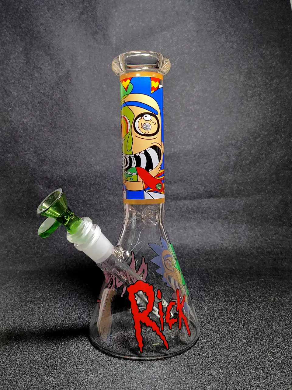 Rick and Morty Glitch Rick Psychedelic Checkerboard Beaker Glass Bong