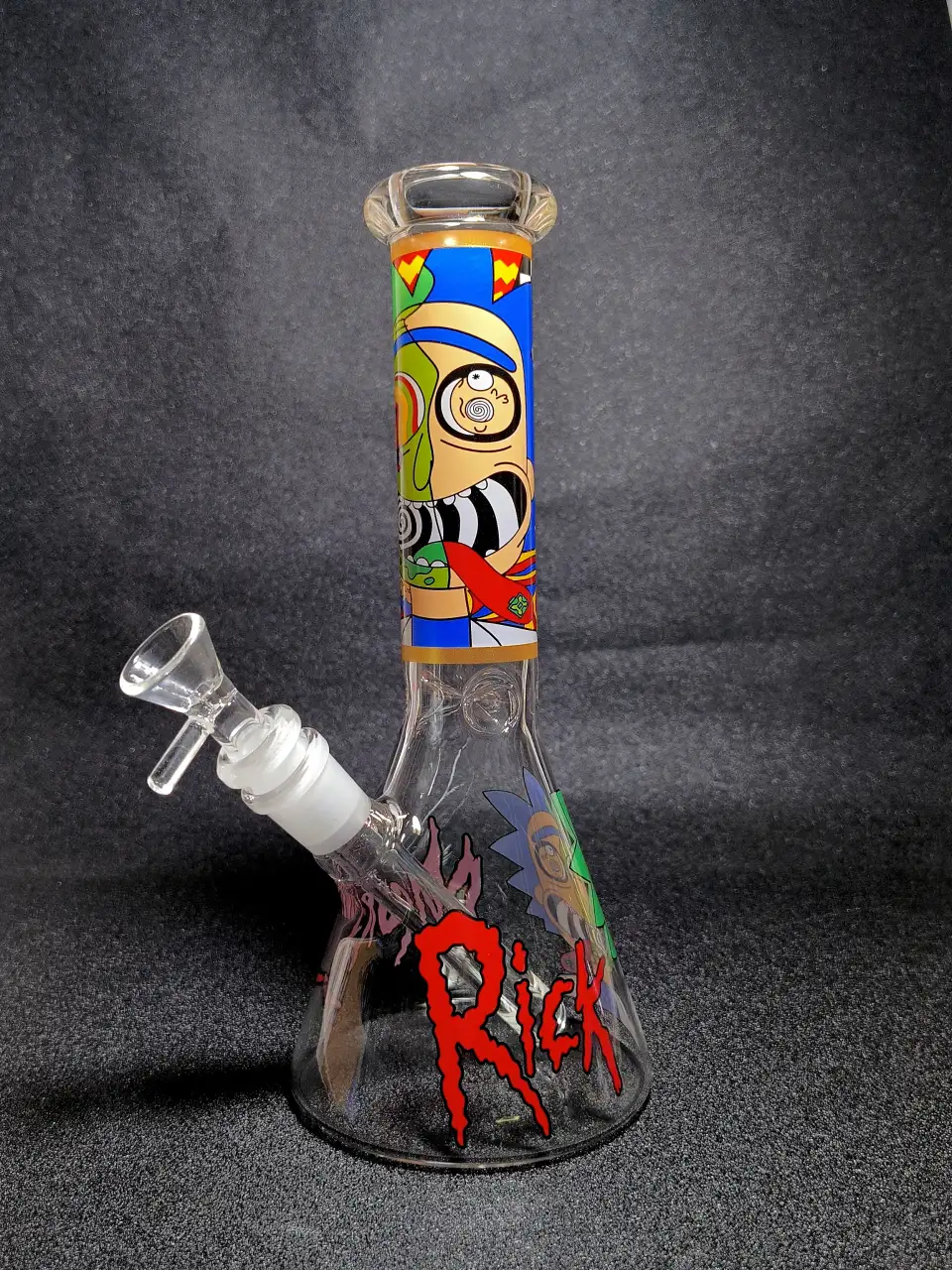 Rick and Morty Glitch Rick Psychedelic Checkerboard Beaker Glass Bong
