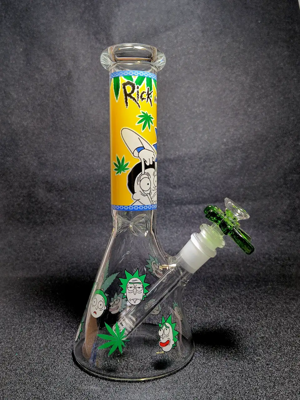 Rick and Morty Herb Garden Green Leaf Beaker Glass Bong